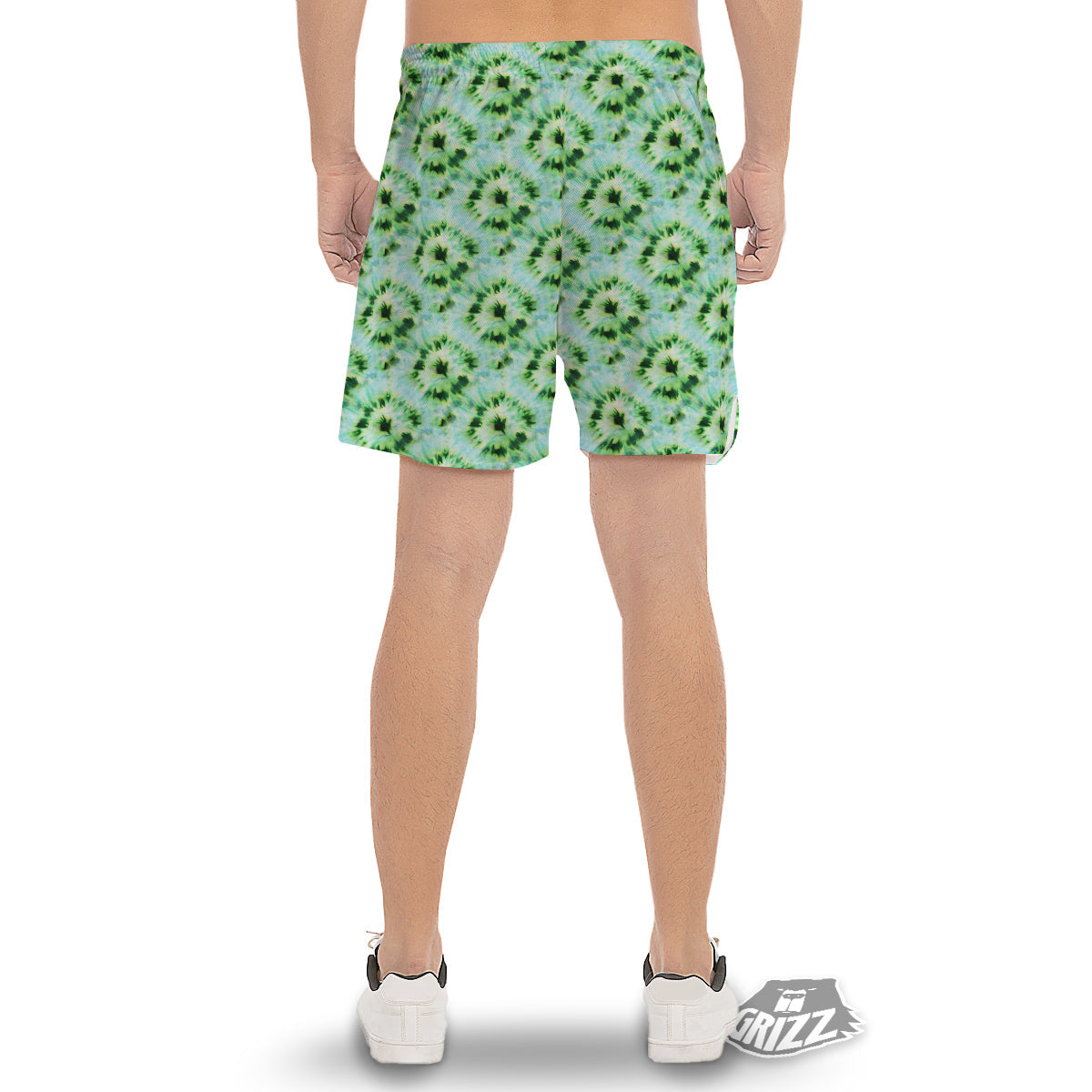 Tie Dye Black Green Watercolor Print Men's Gym Shorts-grizzshop