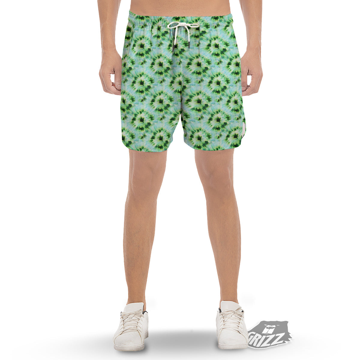 Tie Dye Black Green Watercolor Print Men's Gym Shorts-grizzshop