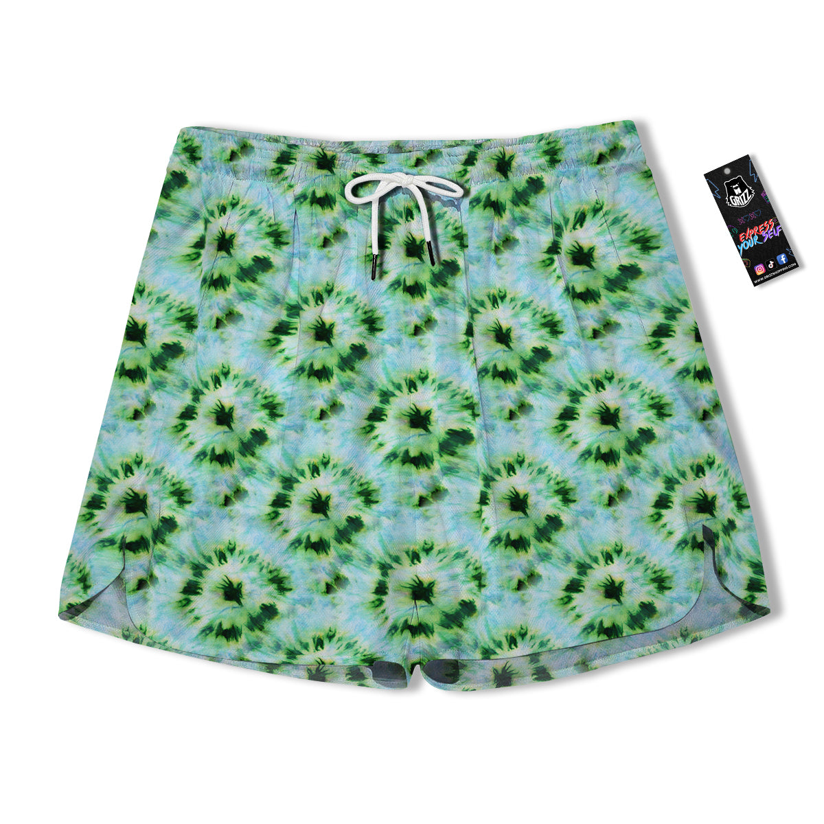 Tie Dye Black Green Watercolor Print Men's Running Shorts-grizzshop