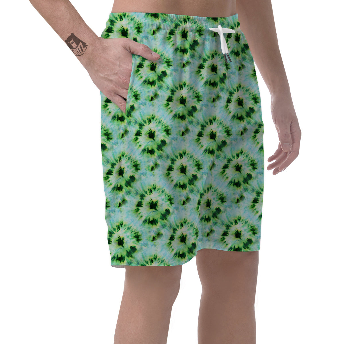 Tie Dye Black Green Watercolor Print Men's Shorts-grizzshop