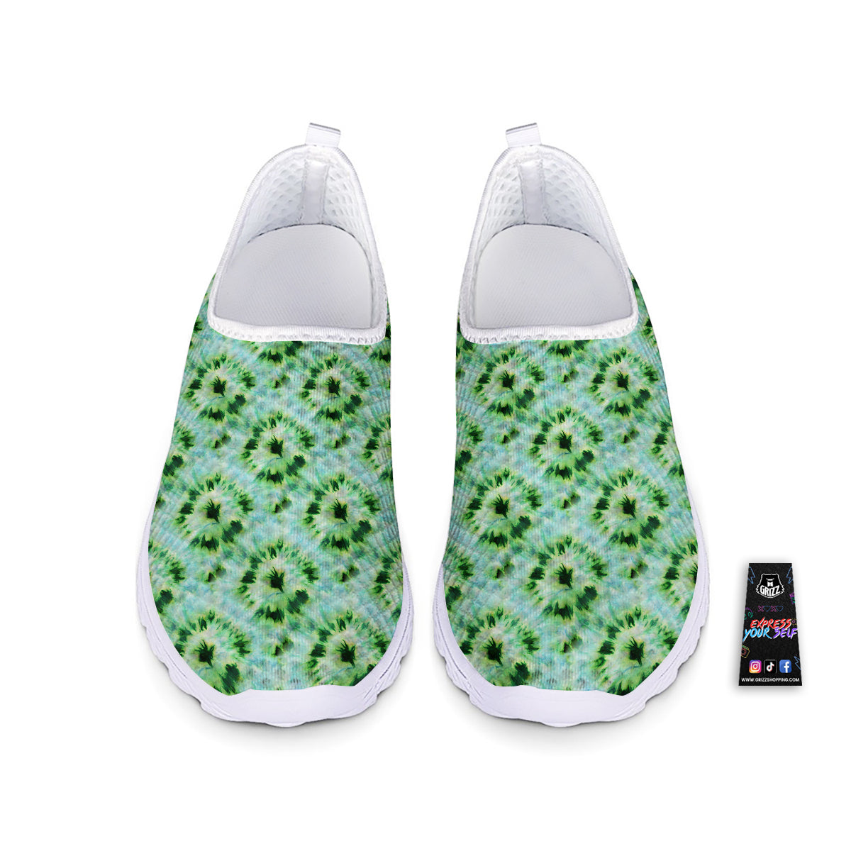 Tie Dye Black Green Watercolor Print Nurse Shoes-grizzshop