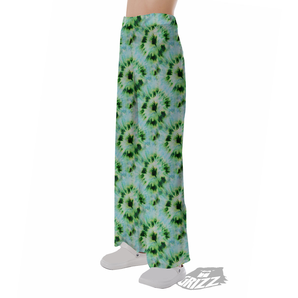 Tie Dye Black Green Watercolor Print Pajama Pants-grizzshop