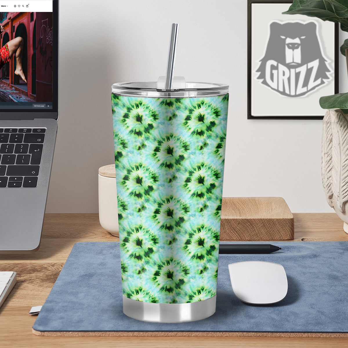 Tie Dye Black Green Watercolor Print Tumbler-grizzshop