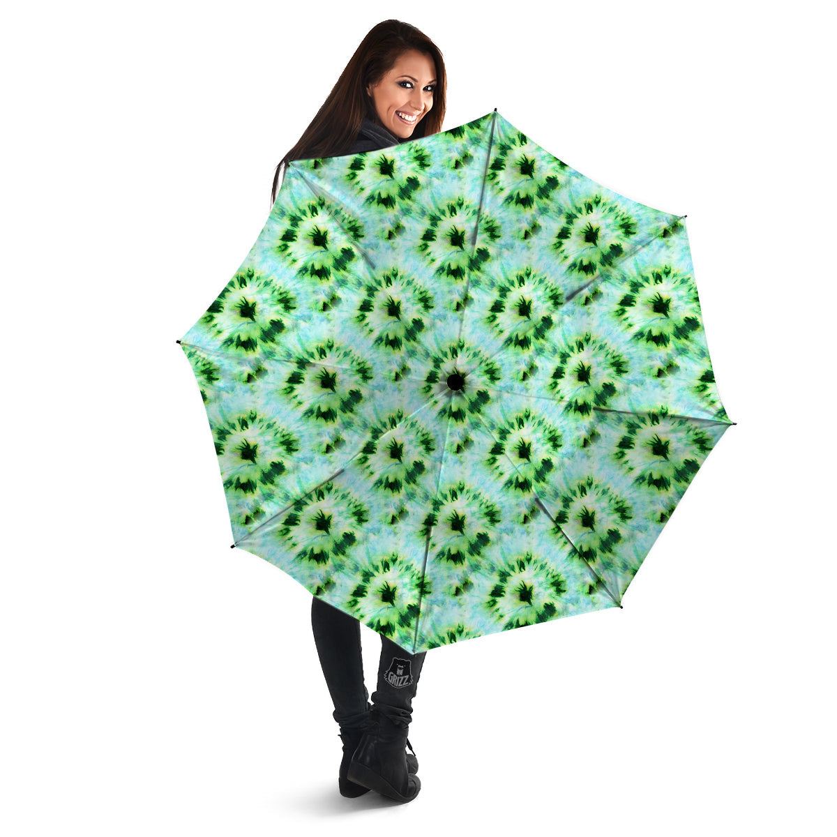 Tie Dye Black Green Watercolor Print Umbrella-grizzshop