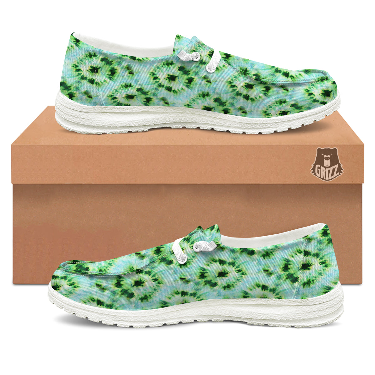 Tie Dye Black Green Watercolor Print White Loafers-grizzshop