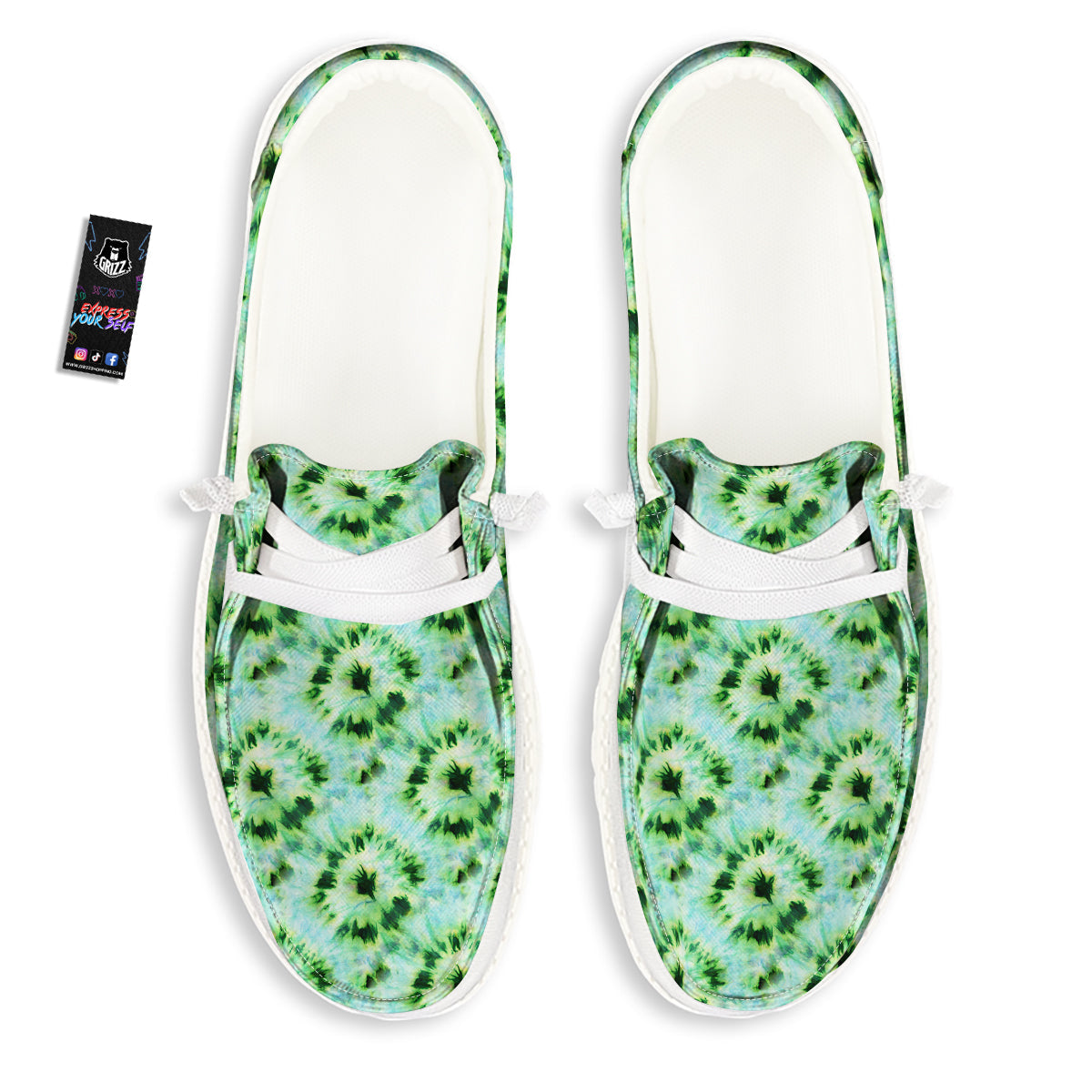 Tie Dye Black Green Watercolor Print White Loafers-grizzshop
