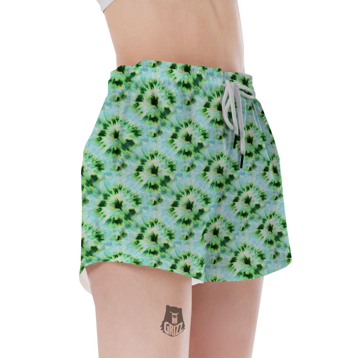 Tie Dye Black Green Watercolor Print Women's Shorts-grizzshop