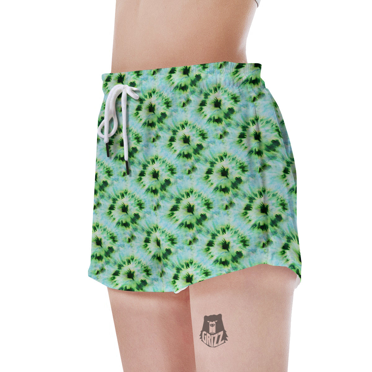 Tie Dye Black Green Watercolor Print Women's Shorts-grizzshop