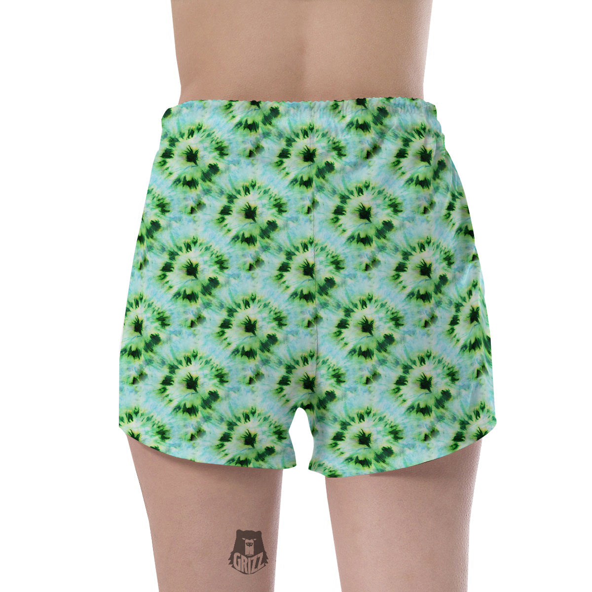 Tie Dye Black Green Watercolor Print Women's Shorts-grizzshop