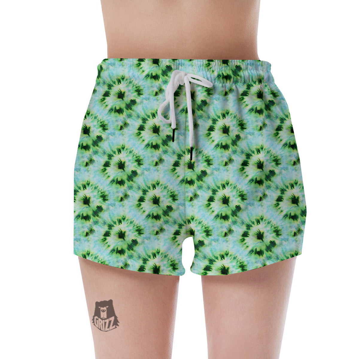 Tie Dye Black Green Watercolor Print Women's Shorts-grizzshop