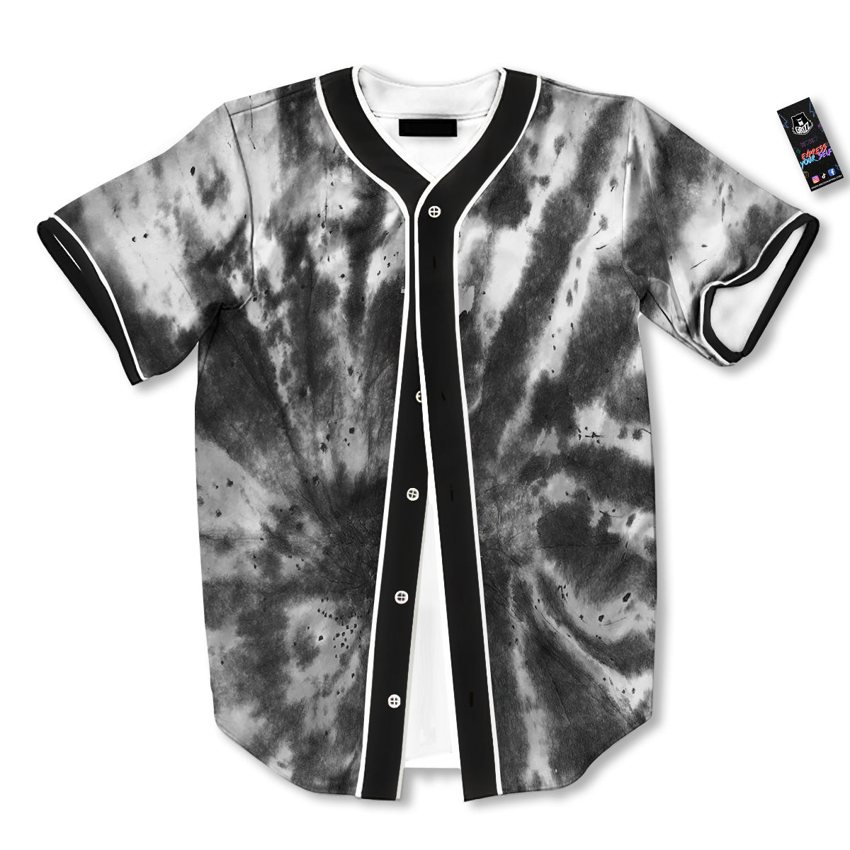 Tie Dye Black White Print Pattern Baseball Jersey-grizzshop