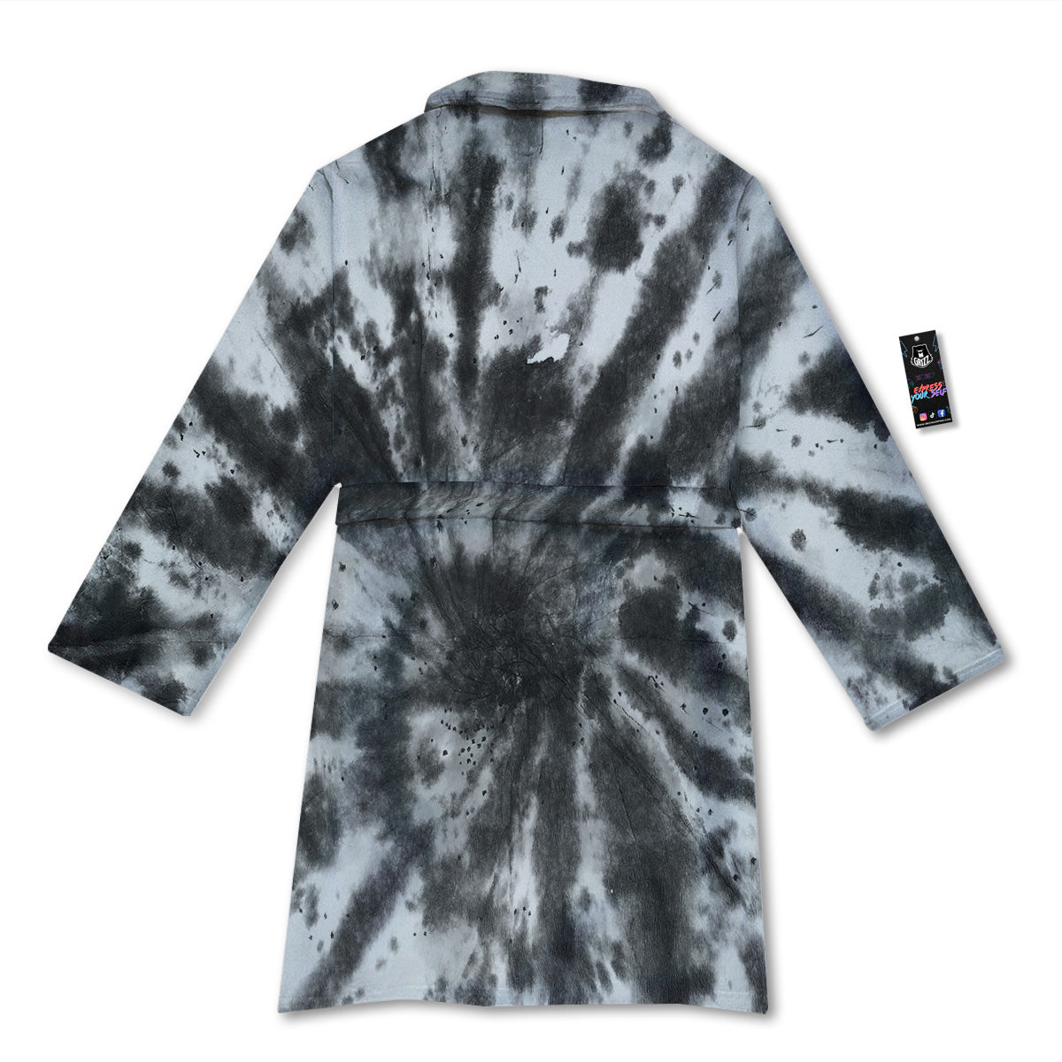 Tie Dye Black White Print Pattern Bathrobe-grizzshop