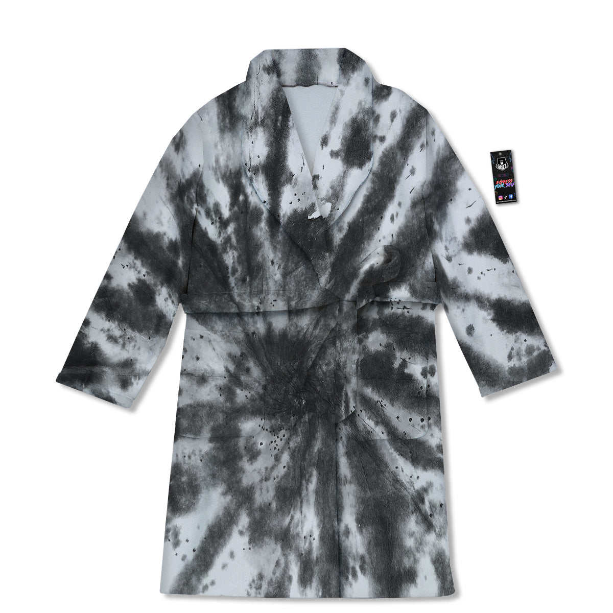 Tie Dye Black White Print Pattern Bathrobe-grizzshop