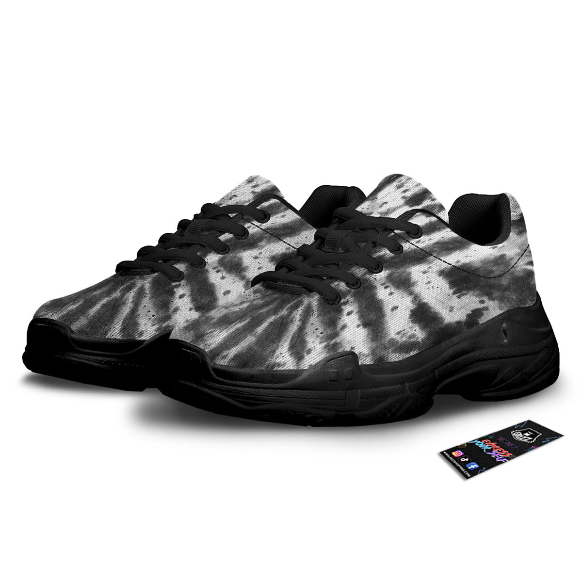 Tie Dye Black White Print Pattern Black Chunky Shoes-grizzshop