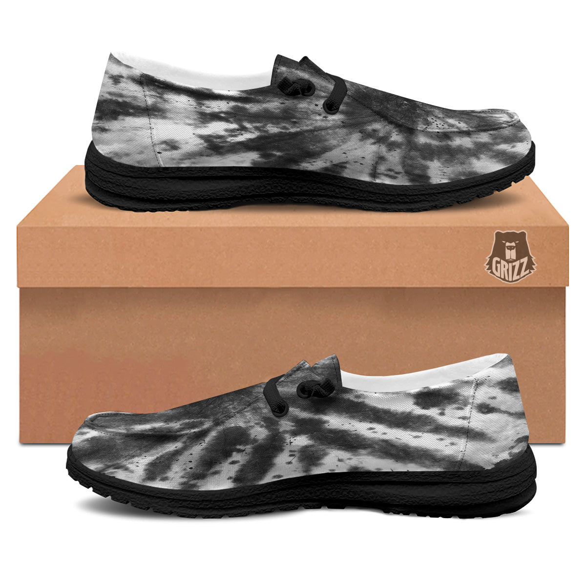 Tie Dye Black White Print Pattern Black Loafers-grizzshop