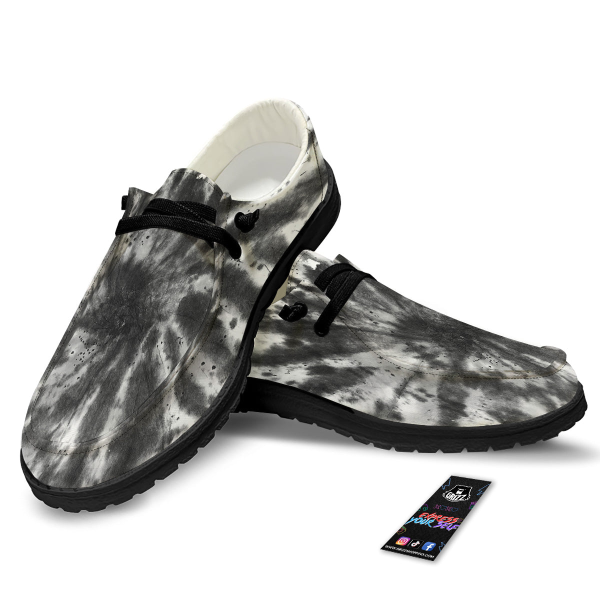 Tie Dye Black White Print Pattern Black Loafers-grizzshop