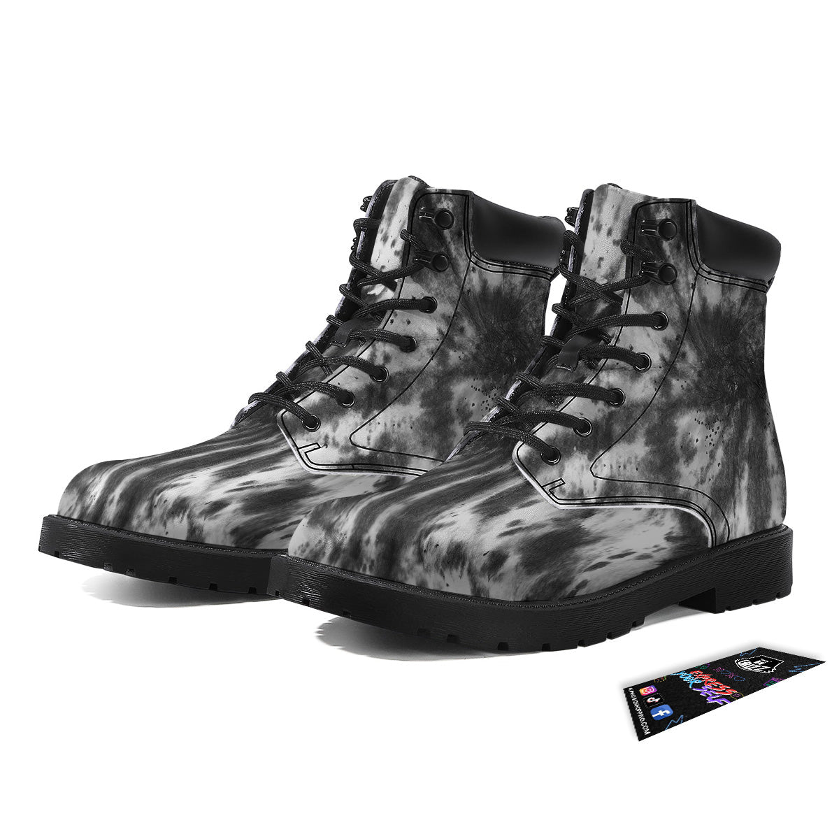 Tie Dye Black White Print Pattern Boots-grizzshop