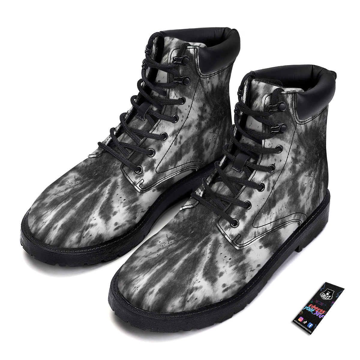 Tie Dye Black White Print Pattern Boots-grizzshop