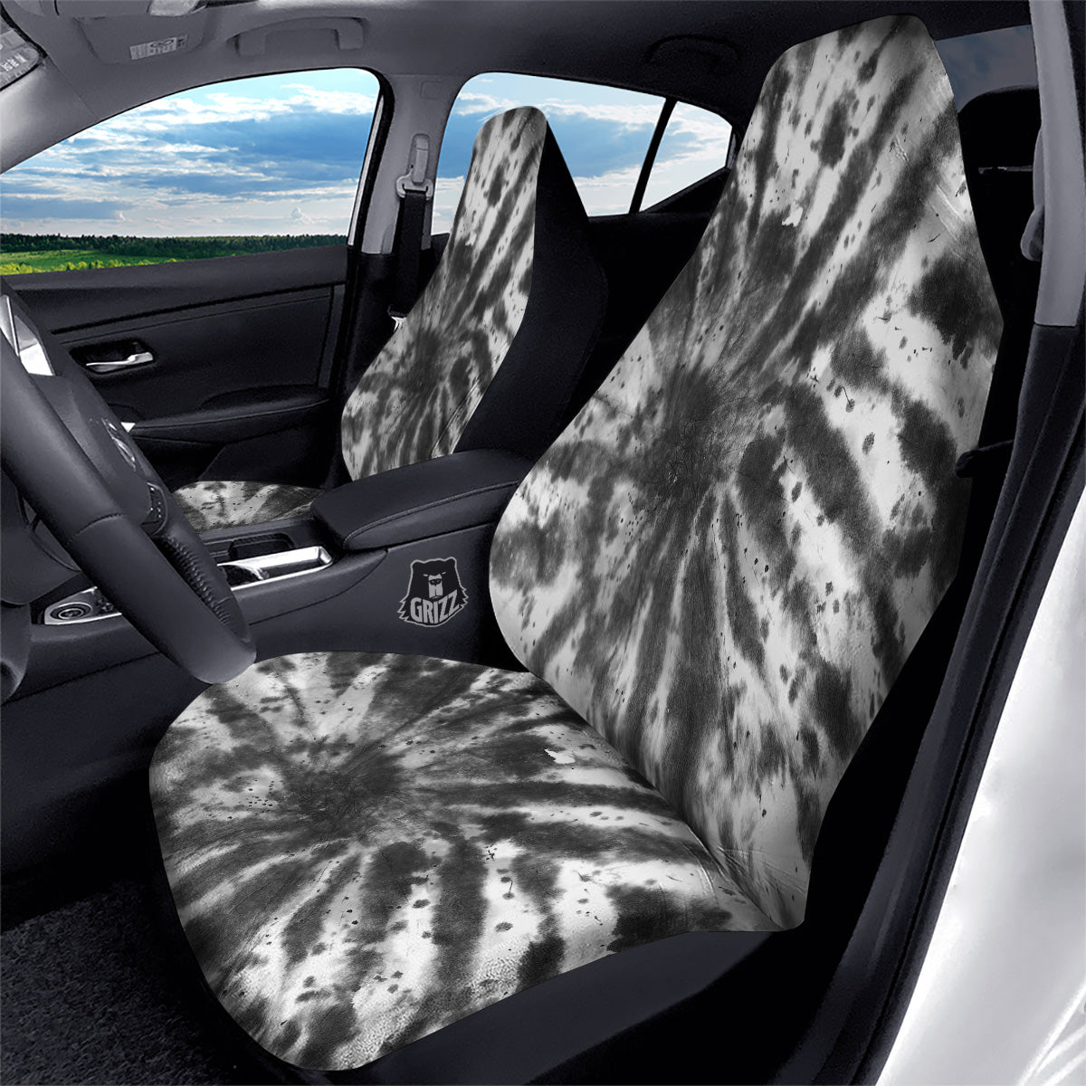 Tie Dye Black White Print Pattern Car Seat Covers-grizzshop