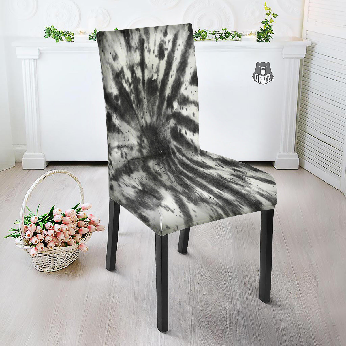 Tie Dye Black White Print Pattern Dining Chair Slipcover-grizzshop
