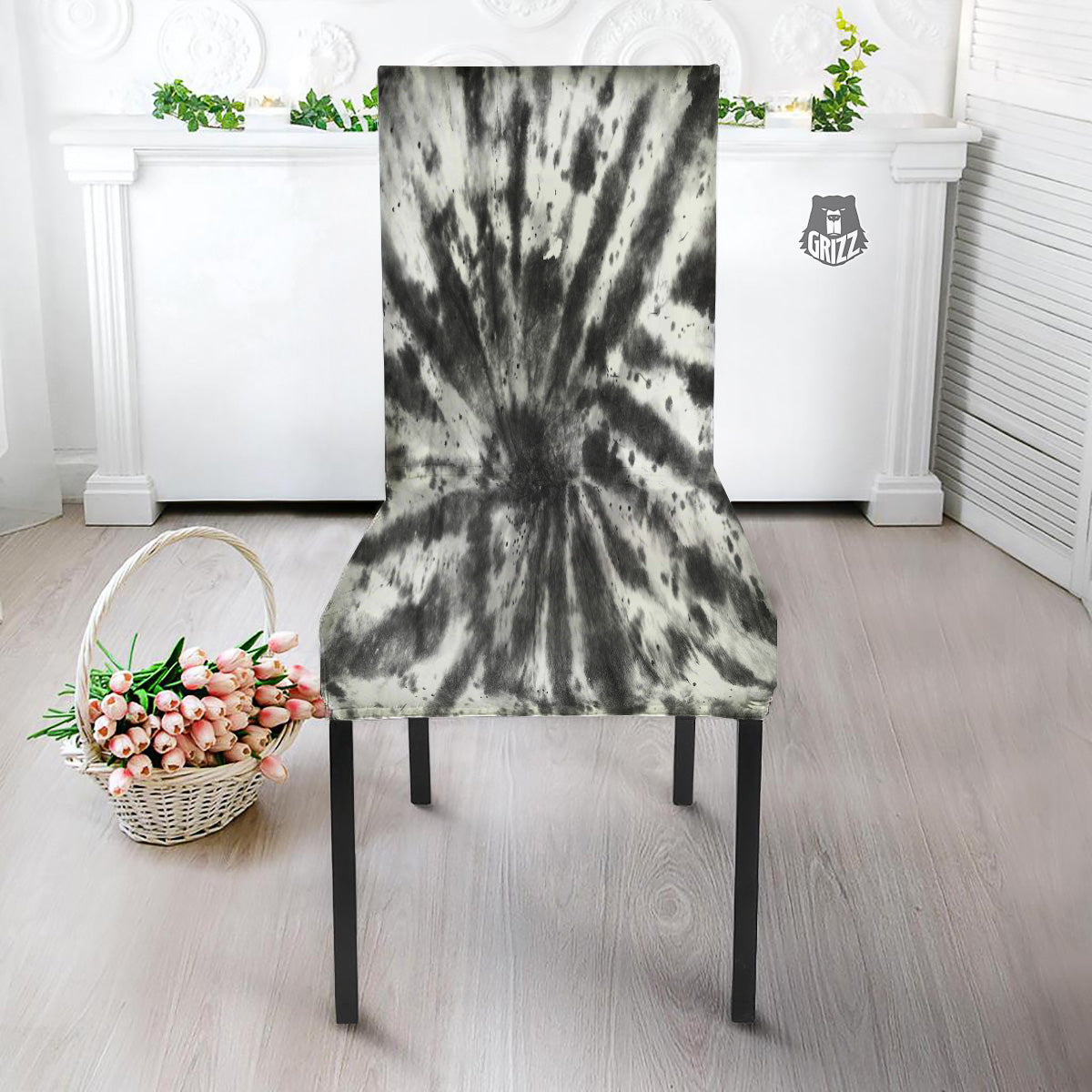 Tie Dye Black White Print Pattern Dining Chair Slipcover-grizzshop
