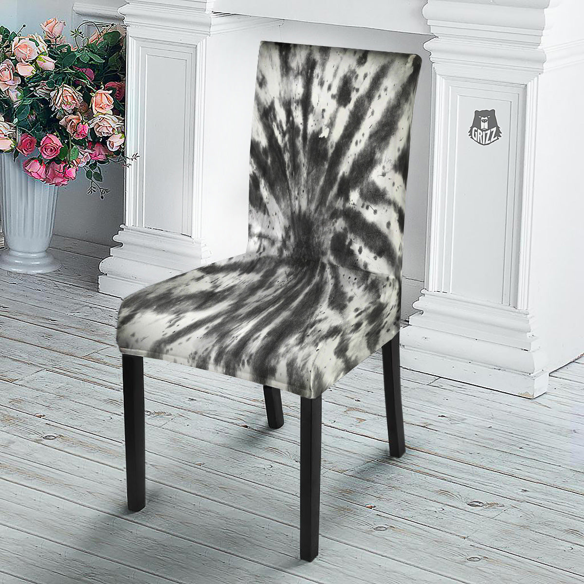 Tie Dye Black White Print Pattern Dining Chair Slipcover-grizzshop