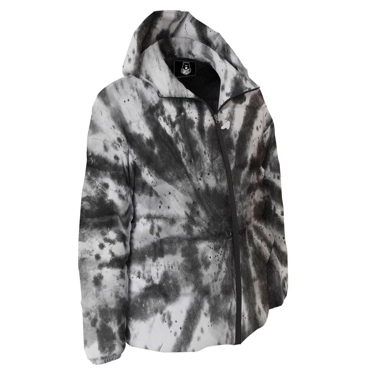Tie Dye Black White Print Pattern Down Jacket-grizzshop