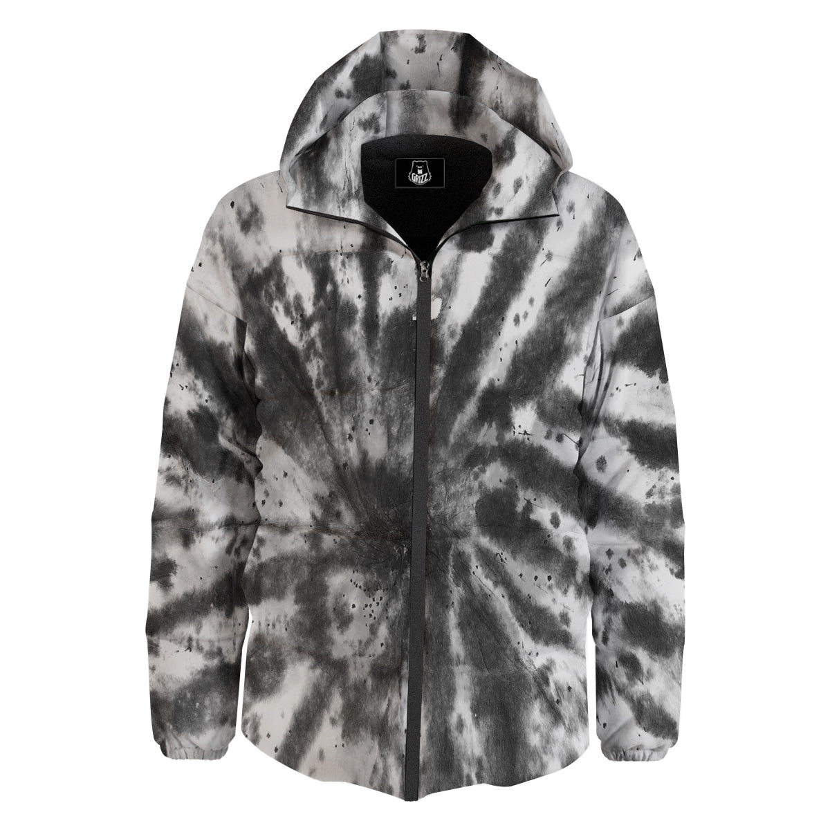 Tie Dye Black White Print Pattern Down Jacket-grizzshop
