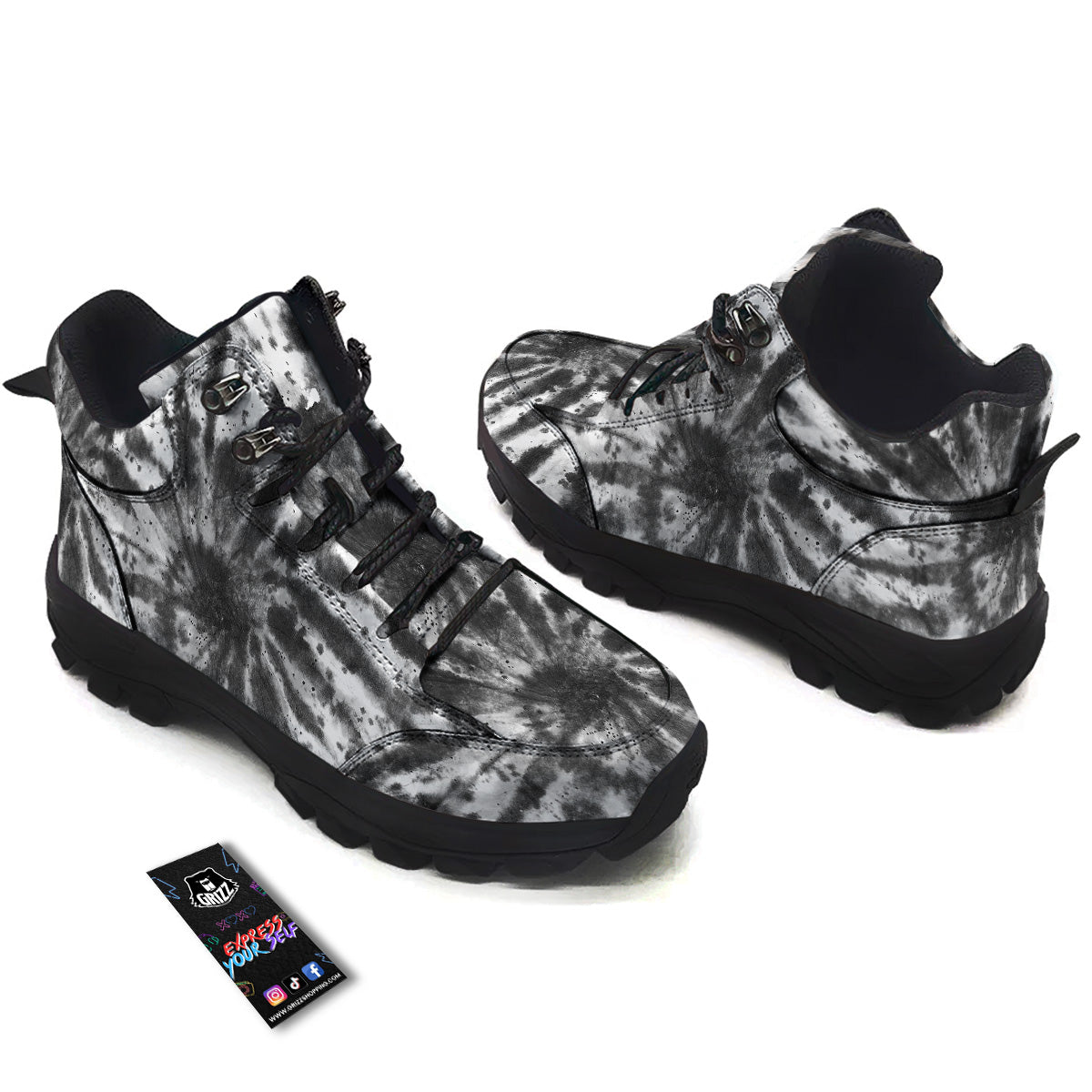 Tie Dye Black White Print Pattern Hiking Shoes-grizzshop