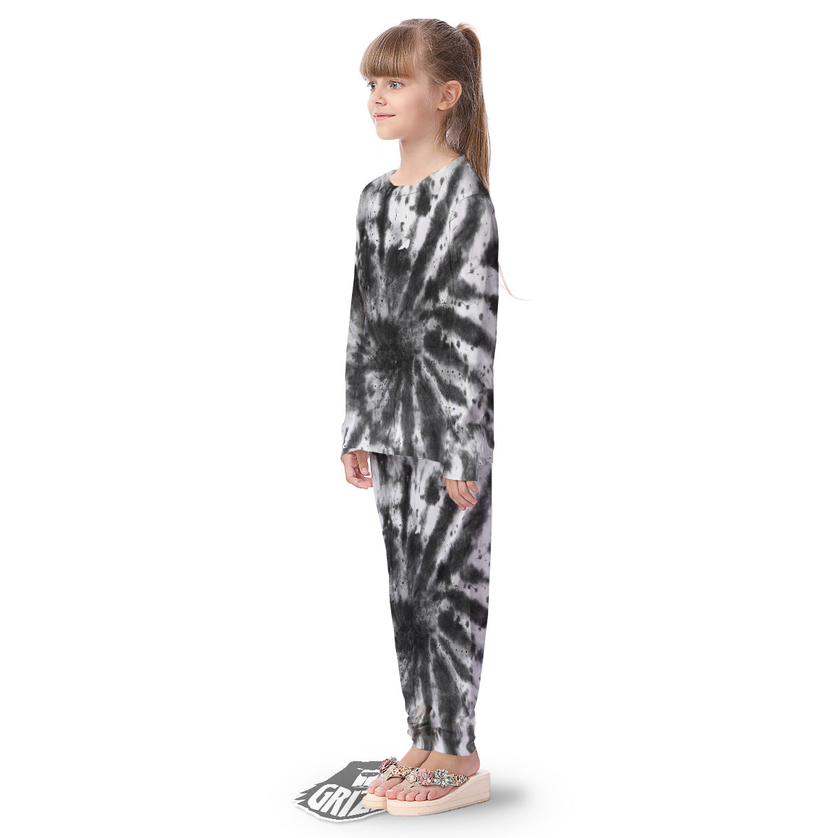 Tie Dye Black White Print Pattern Kid's Pajamas-grizzshop