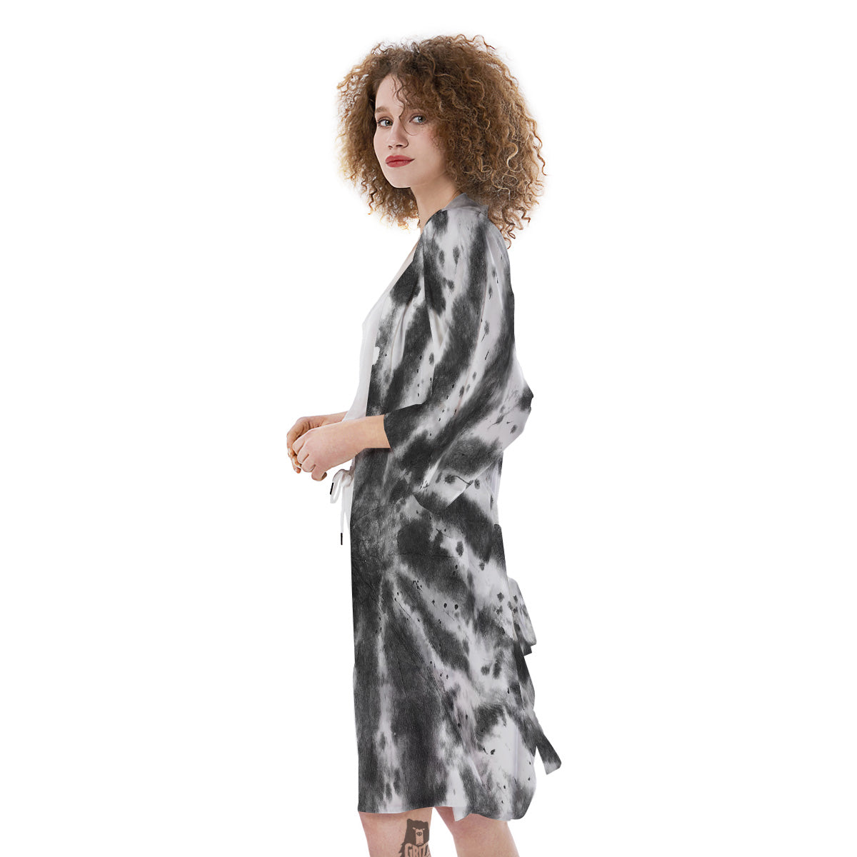 Tie Dye Black White Print Pattern Kimono-grizzshop