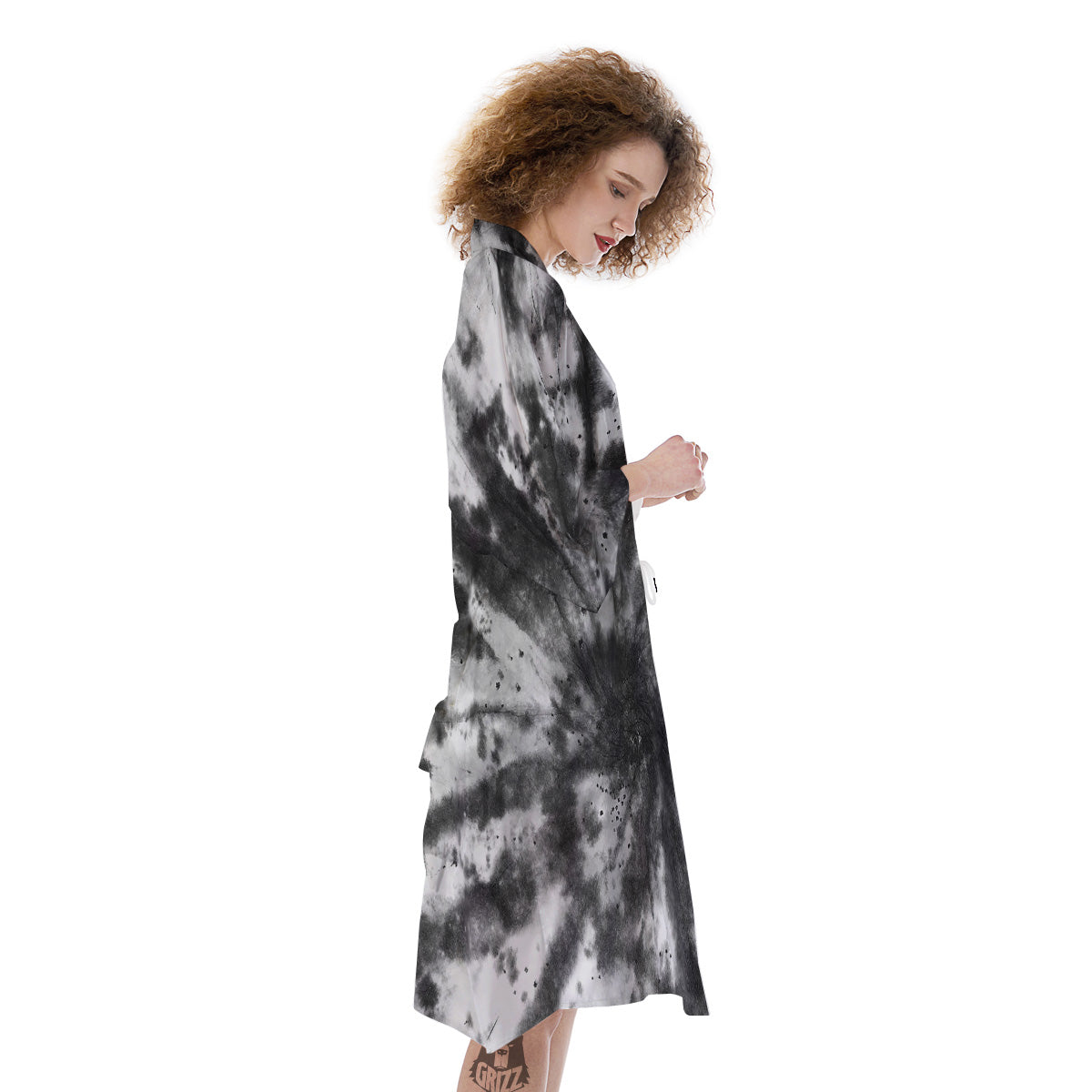 Tie Dye Black White Print Pattern Kimono-grizzshop