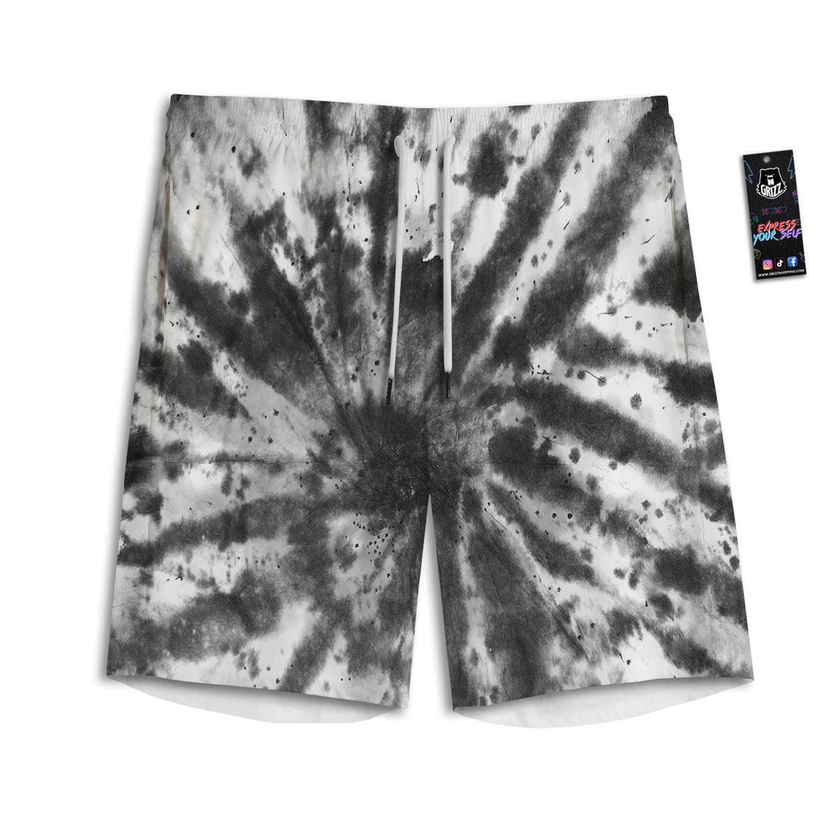 Tie Dye Black White Print Pattern Men's Athletic Shorts