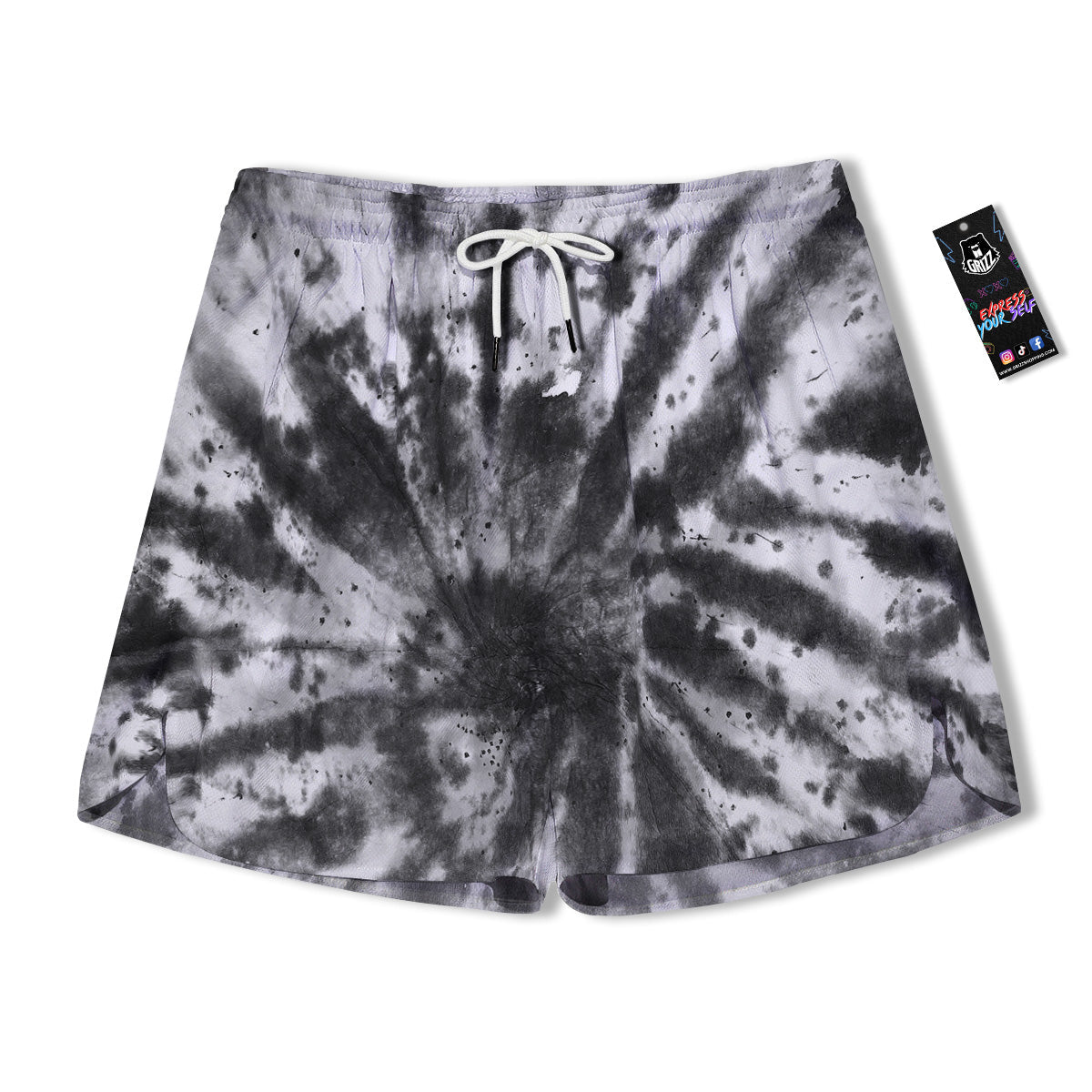 Tie Dye Black White Print Pattern Men's Running Shorts-grizzshop