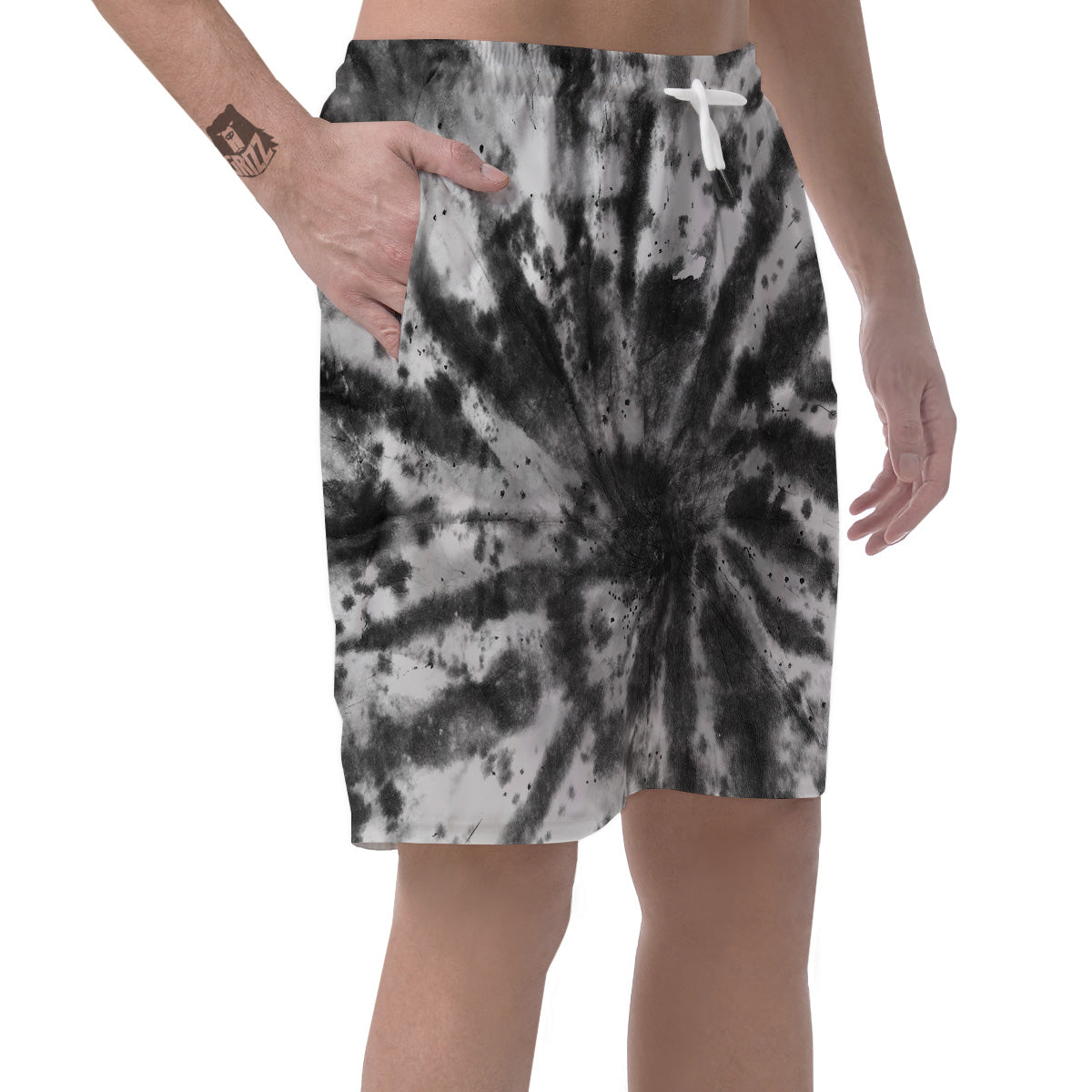 Tie Dye Black White Print Pattern Men's Shorts-grizzshop