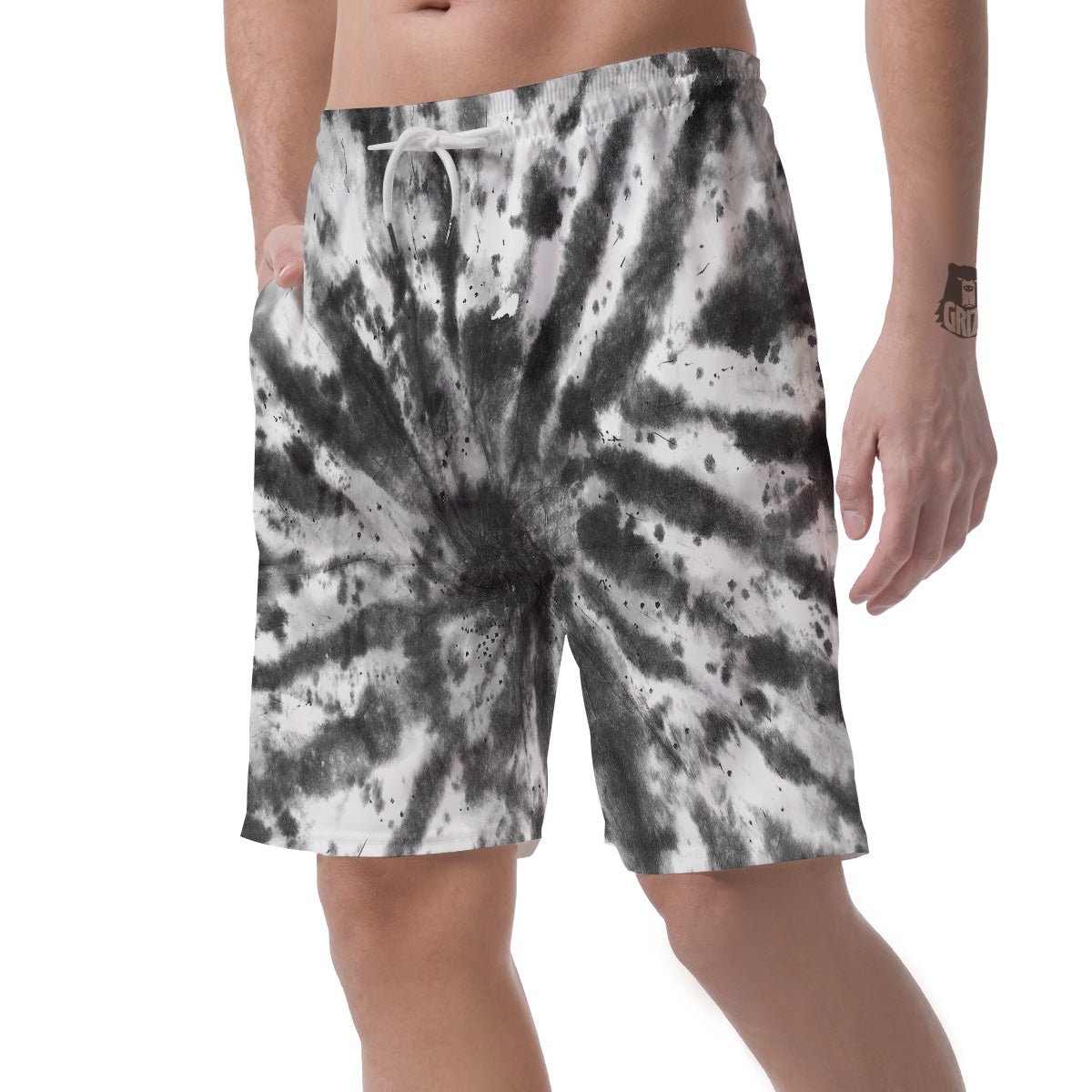 Tie Dye Black White Print Pattern Men's Shorts-grizzshop