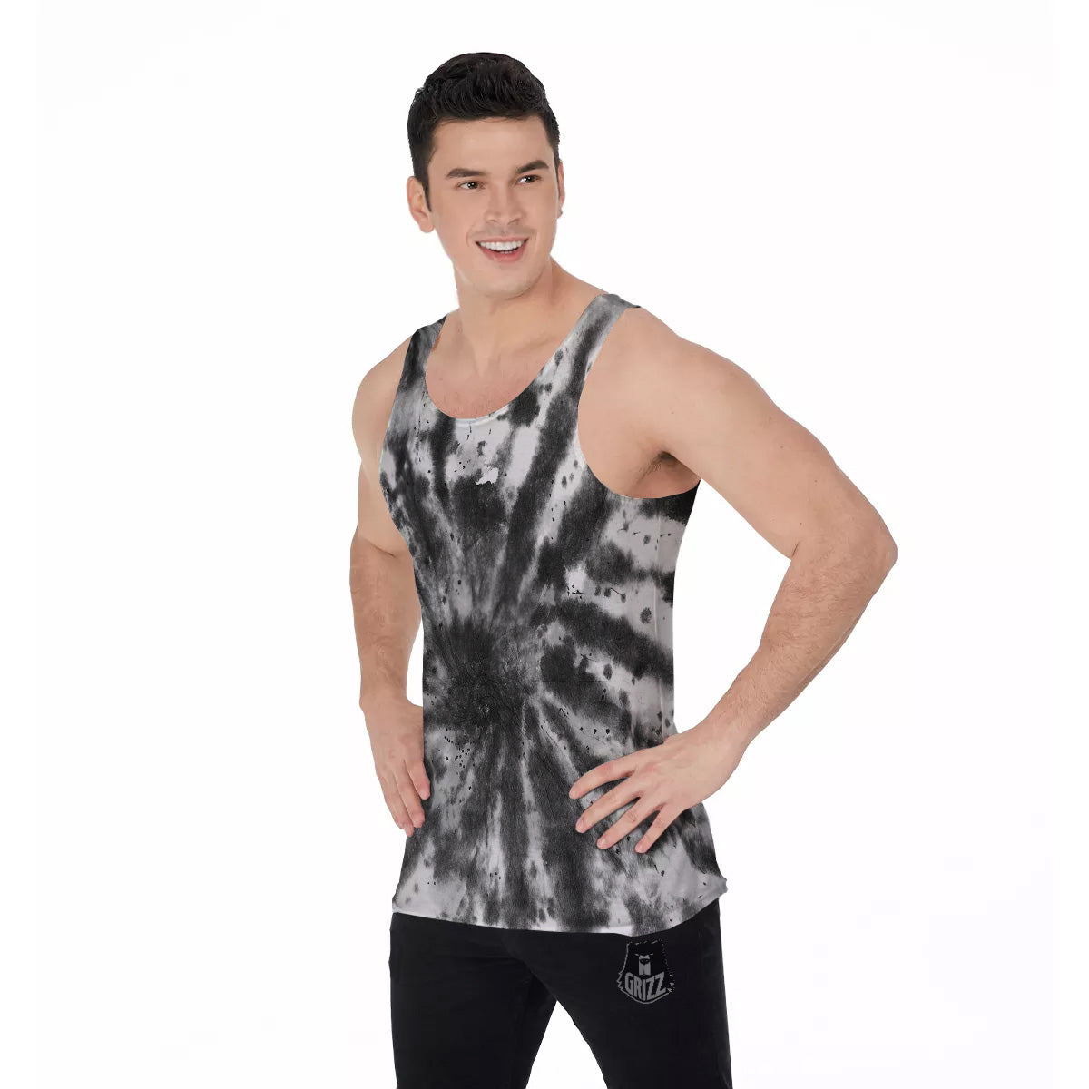 Tie Dye Black White Print Pattern Men's Tank Top-grizzshop