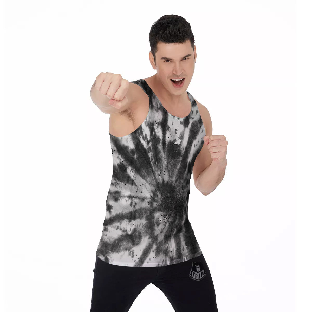 Tie Dye Black White Print Pattern Men's Tank Top-grizzshop