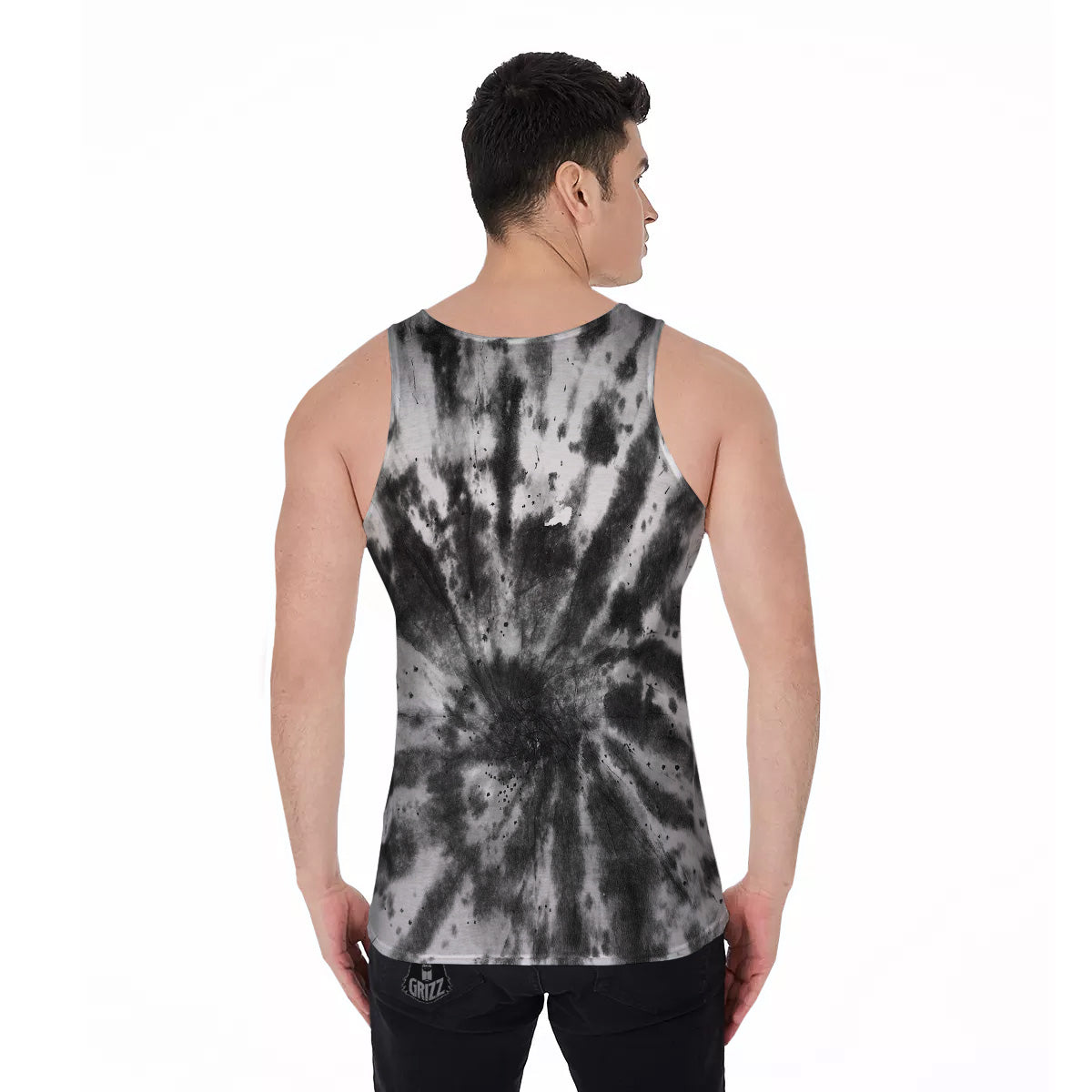 Tie Dye Black White Print Pattern Men's Tank Top-grizzshop