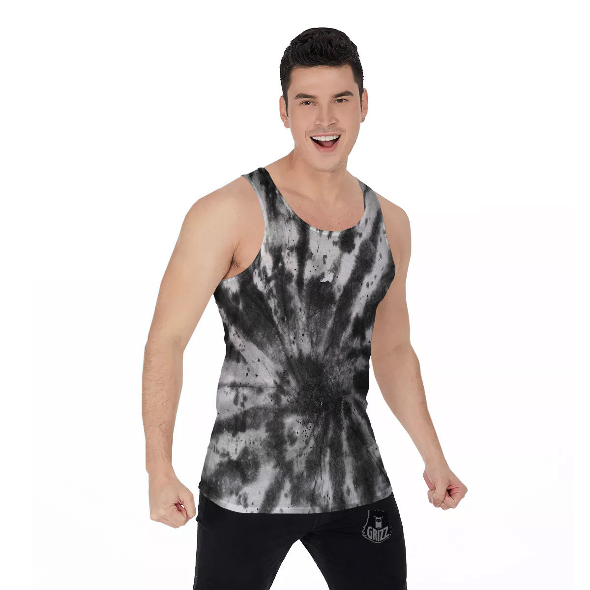 Tie Dye Black White Print Pattern Men's Tank Top-grizzshop
