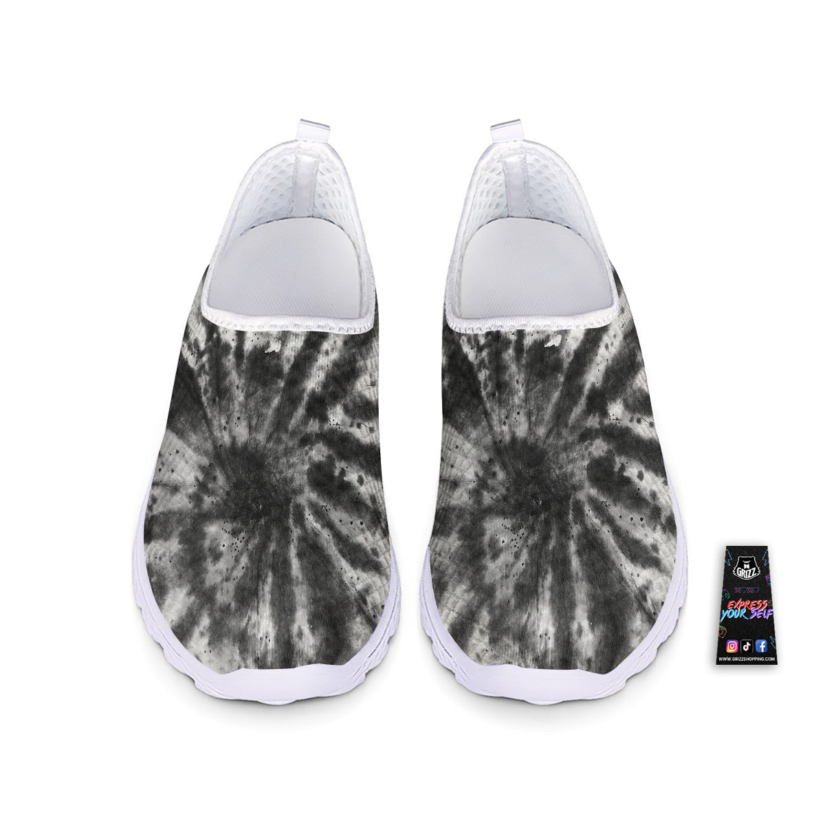 Tie Dye Black White Print Pattern Nurse Shoes-grizzshop