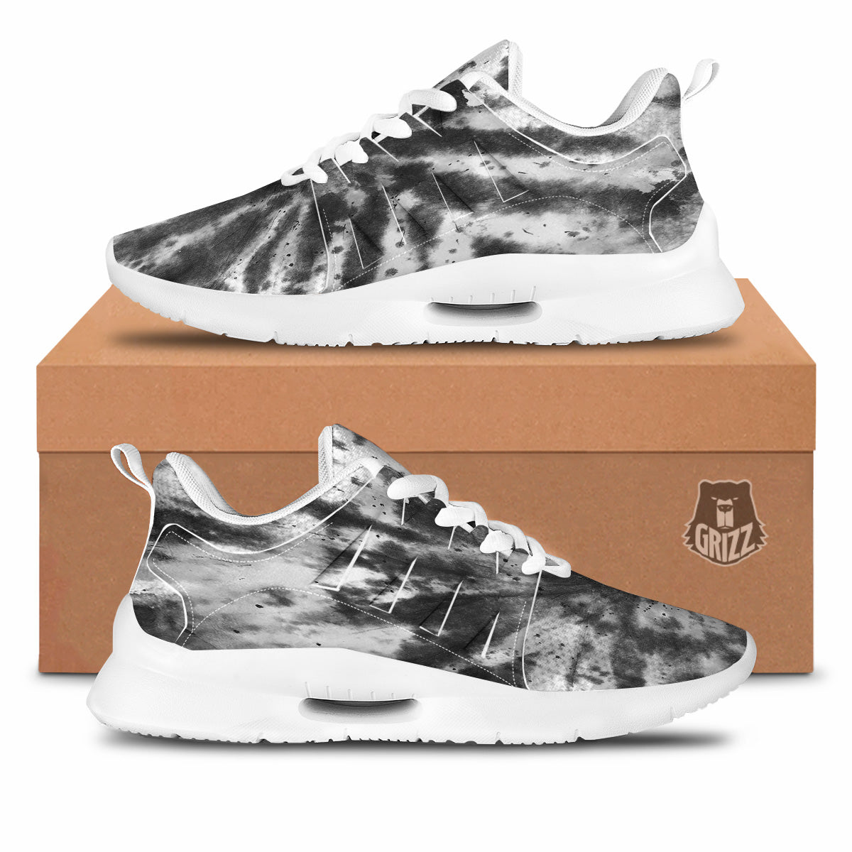 Tie Dye Black White Print Pattern Tennis Shoes-grizzshop