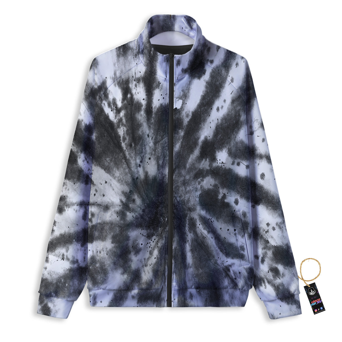 Tie Dye Black White Print Pattern Track Jacket-grizzshop