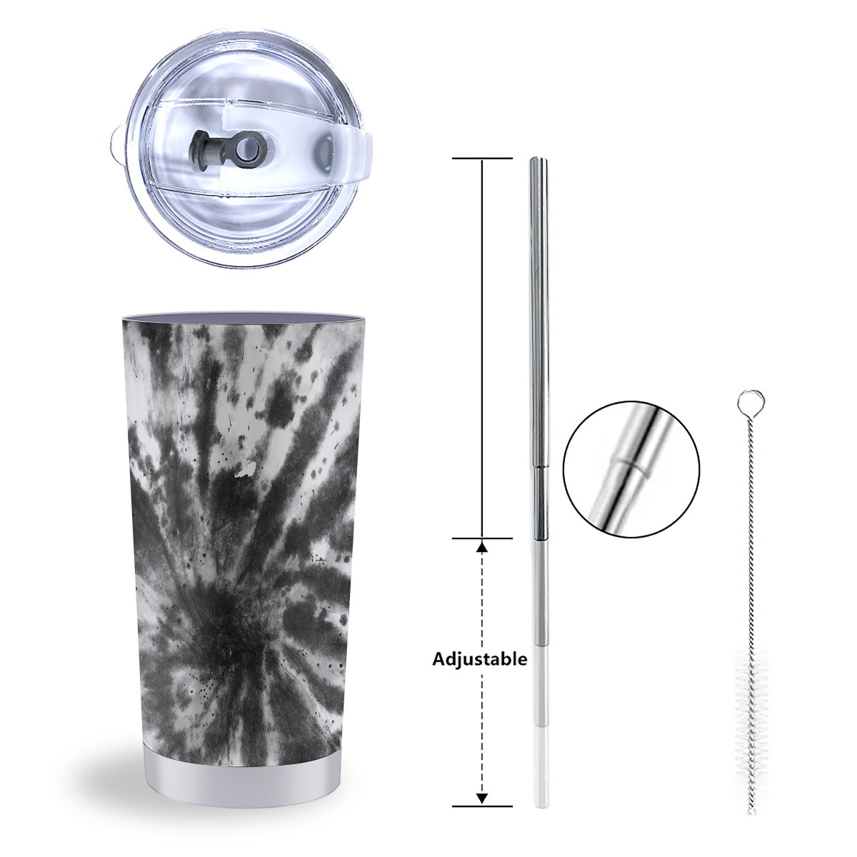 Tie Dye Black White Print Pattern Tumbler-grizzshop