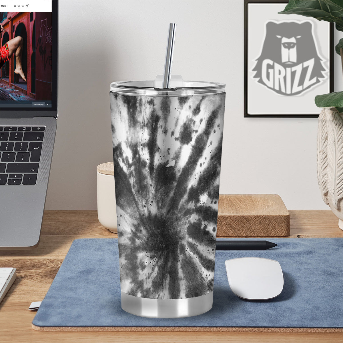 Tie Dye Black White Print Pattern Tumbler-grizzshop