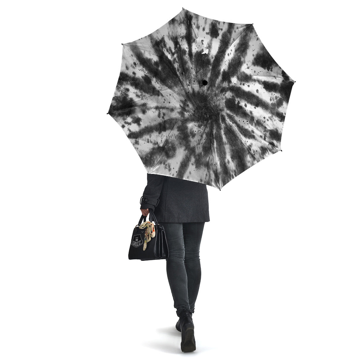 Tie Dye Black White Print Pattern Umbrella-grizzshop