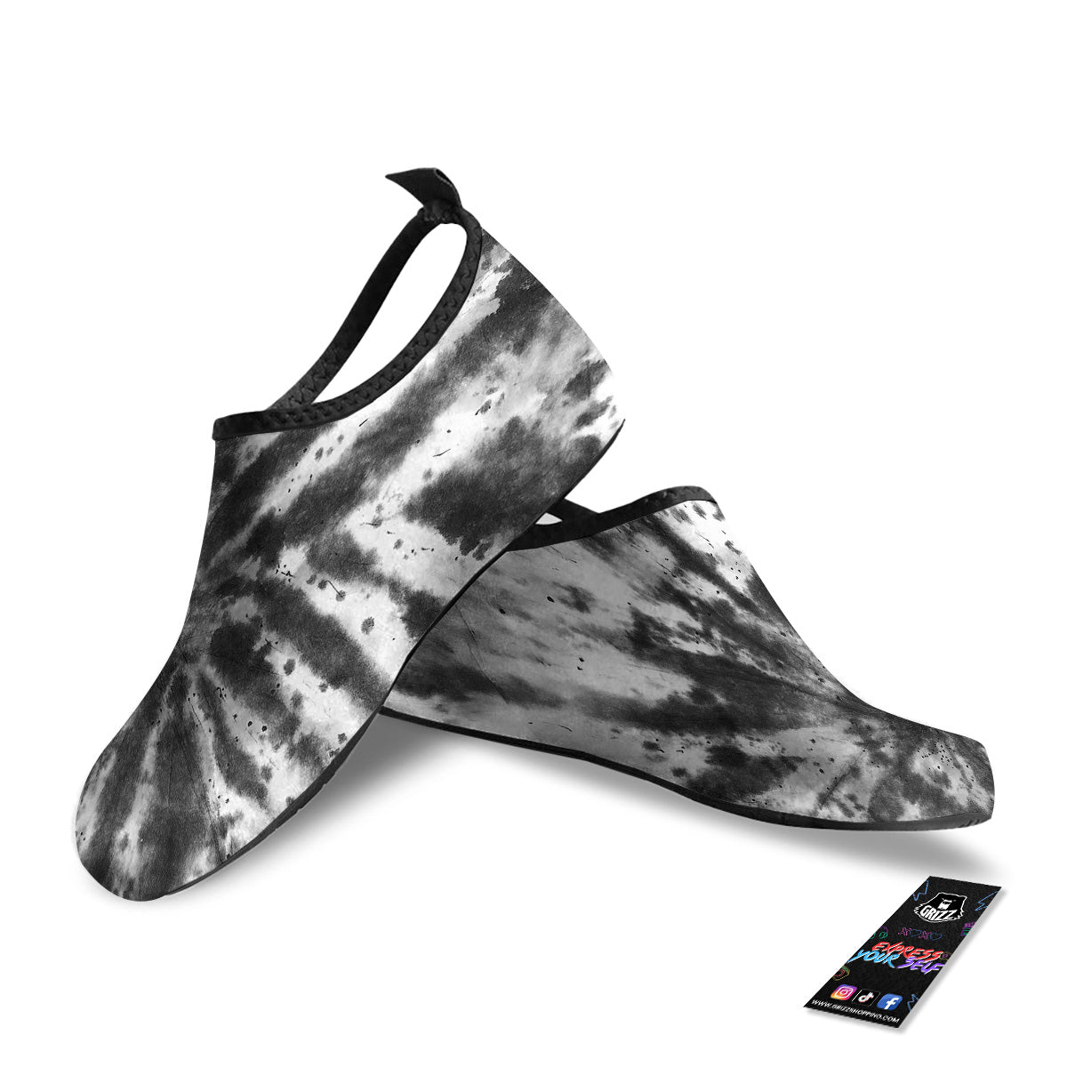 Tie Dye Black White Print Pattern Water Shoes-grizzshop