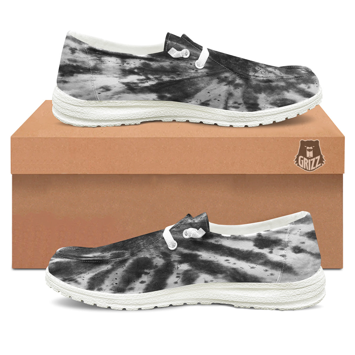 Tie Dye Black White Print Pattern White Loafers-grizzshop