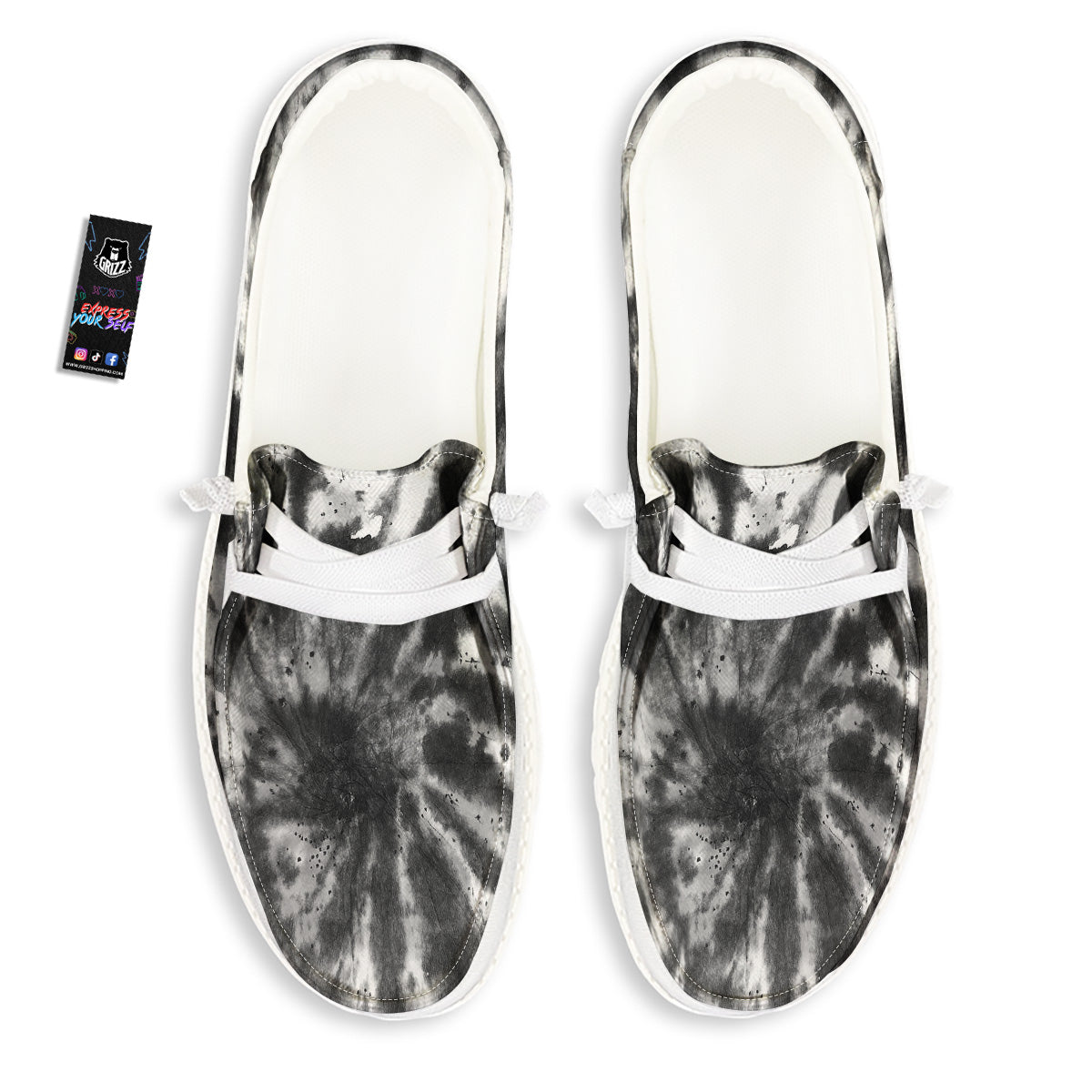 Tie Dye Black White Print Pattern White Loafers-grizzshop