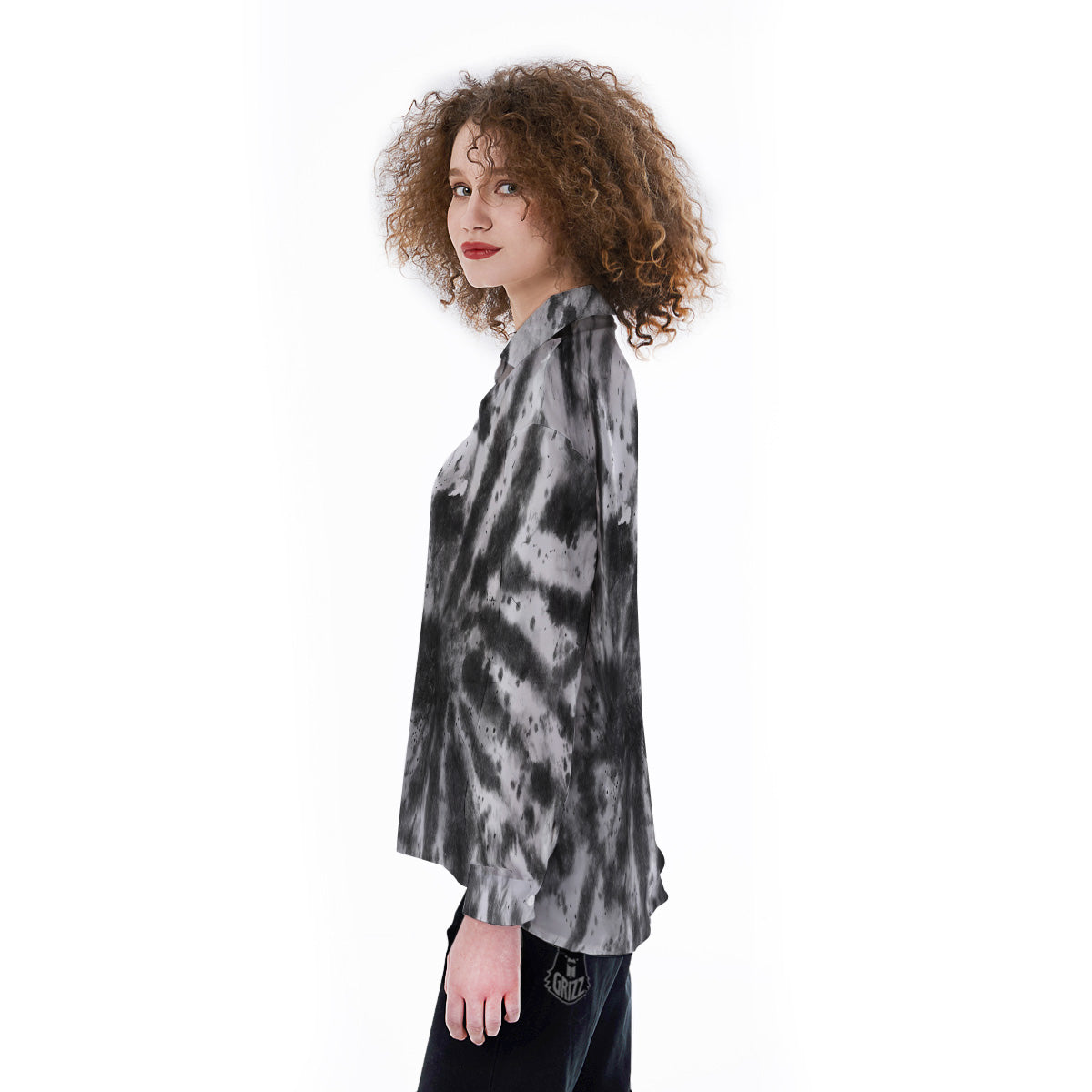 Tie Dye Black White Print Pattern Women's Long Sleeve Shirts-grizzshop